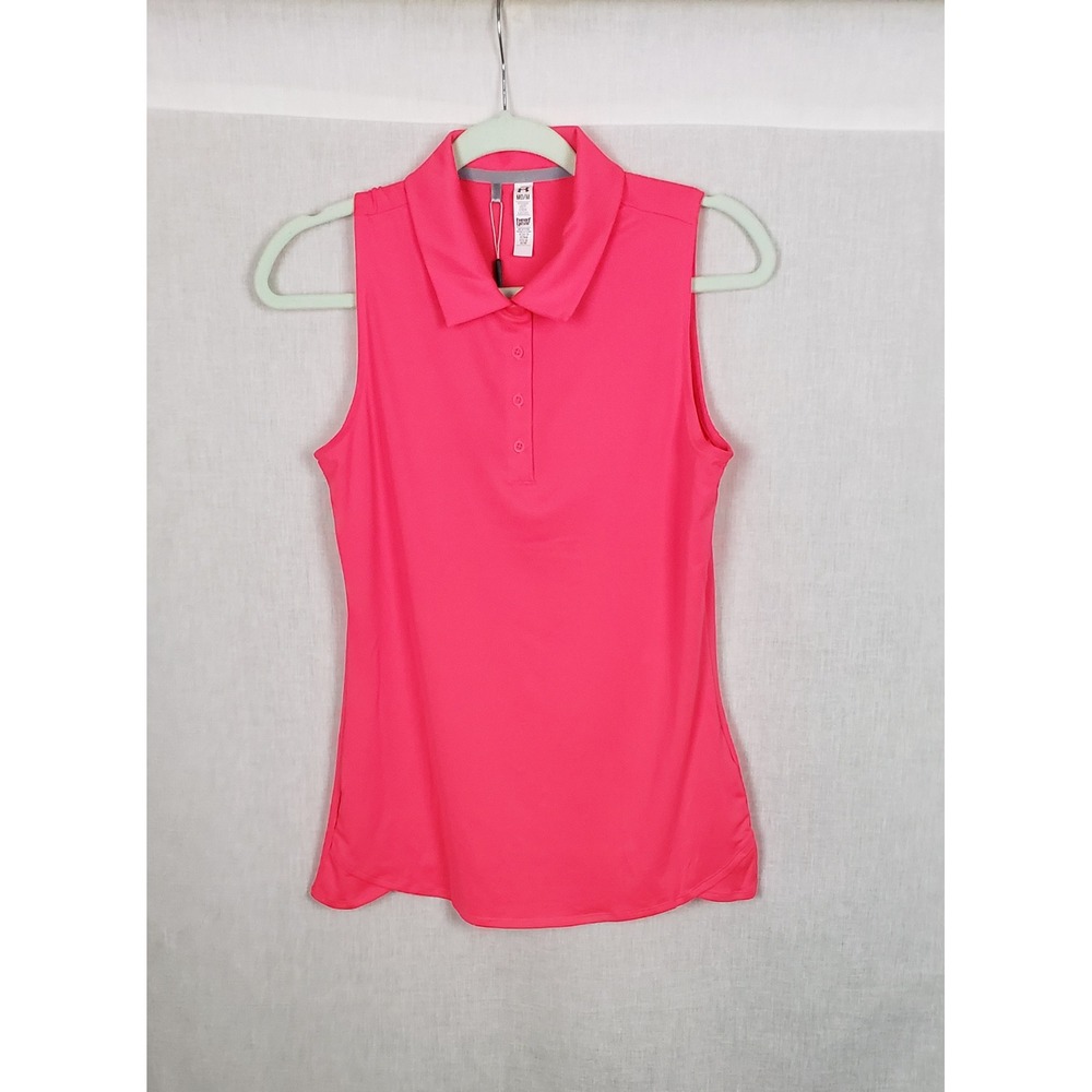 Under Armour Womens HeatGear Sleeveless Golf Polo Shirt Hot Pink UPF 30 M Preppy
